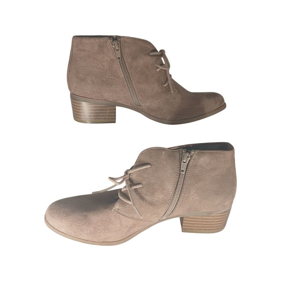 Relativity RE-LILY Taupe Faux Suede Lace Up Ankle‎ Boots Block Heel Womens 8M